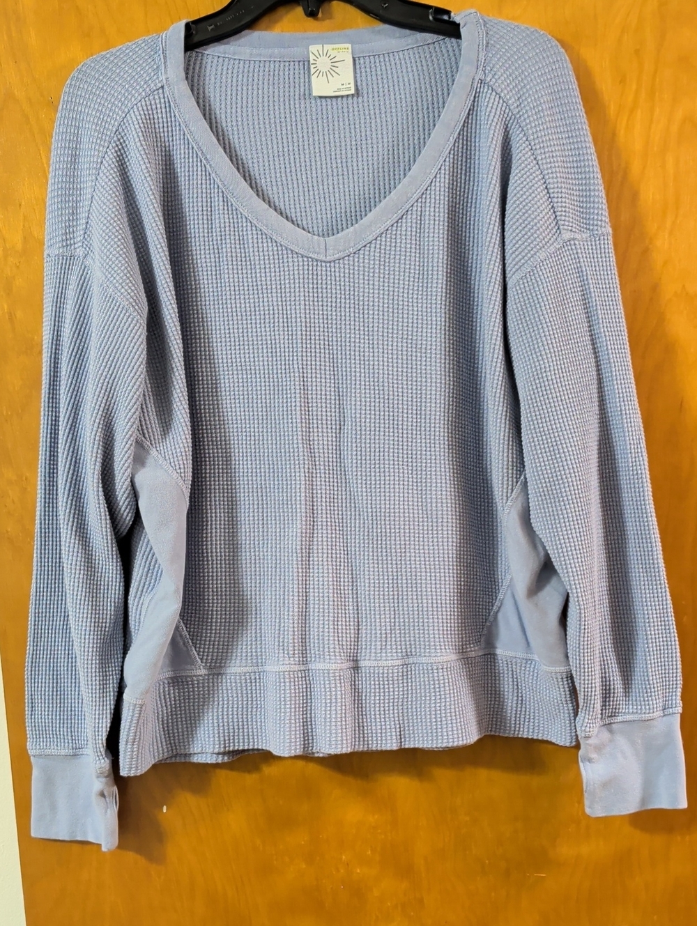 Offline By Aerie Light Blue Waffle Knit V-Neck Pullover